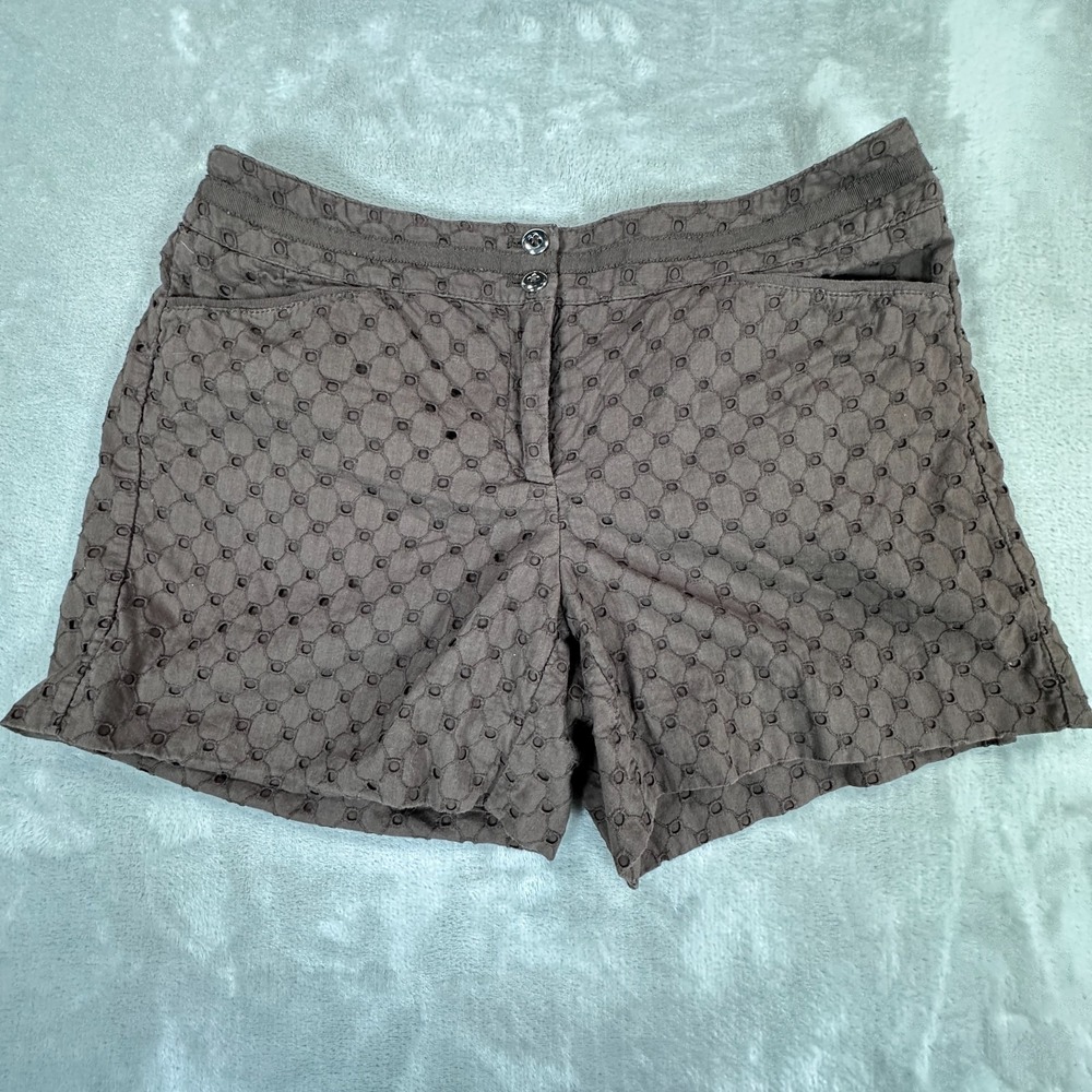 White House Black Market Shorts Womens Size 6 Brown Cotton Eyelet Mid Rise